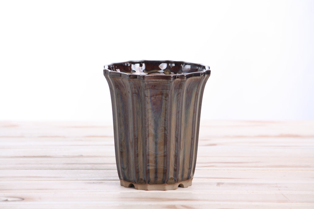 Willow Bonsai Ceramics Flower Design Cascade Bonsai Pot 4.5 Inch – Elegant Tall Ceramic Bonsai & Succulent Planter, High‑Fired Frost‑Proof Stoneware with Drainage & Wiring Holes, Handmade in USA (Dark Honey)