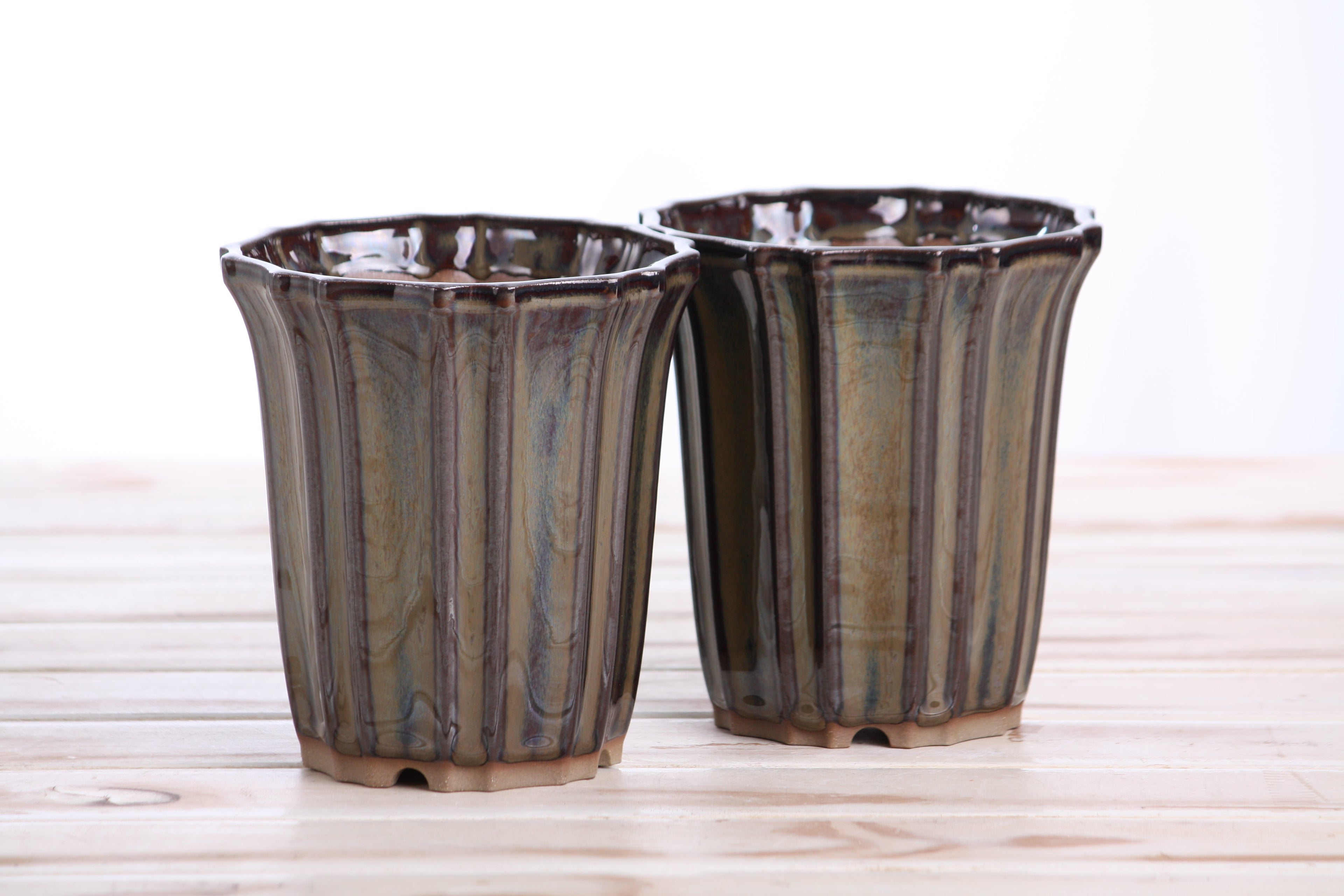 Willow Bonsai Ceramics Flower Design Cascade Bonsai Pot 4.5 Inch – Elegant Tall Ceramic Bonsai & Succulent Planter, High‑Fired Frost‑Proof Stoneware with Drainage & Wiring Holes, Handmade in USA (Dark Honey)