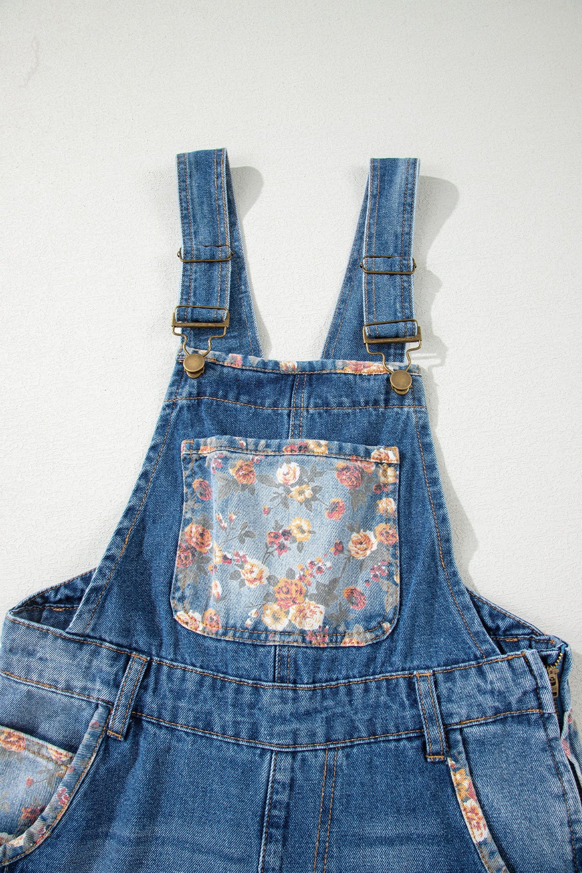 Floral Patchwork Bib Wide Leg Denim Overalls